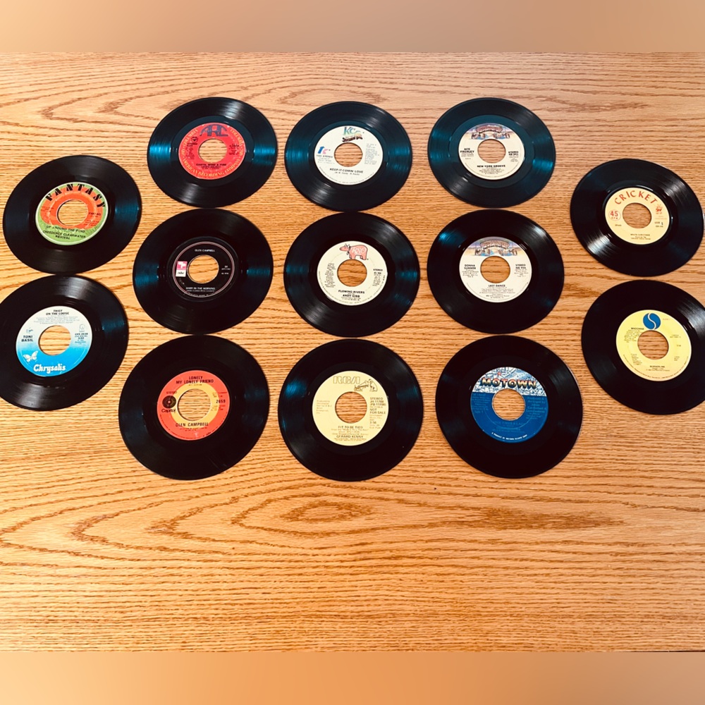 Lot of 13 Assorted Black 7" Vinyl Singles - Multi-Label Collection